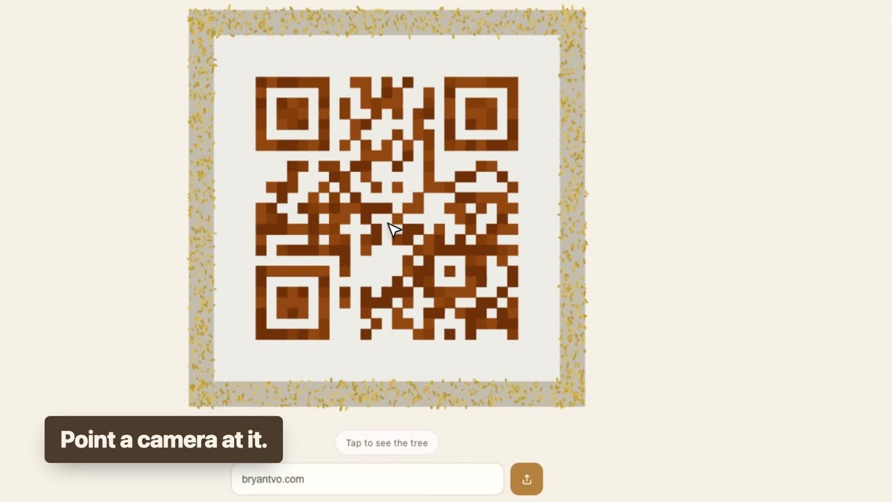 Magic Tree: an isometric 3D tree standing on a plot that is a QR code